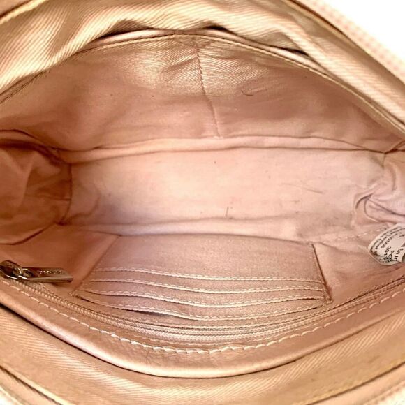 DANIER PALE PINK GENUINE LEATHER TURN LOCK X-BODY SHOULDER BAG HANDBAG MESSENGER - Picture 10 of 11